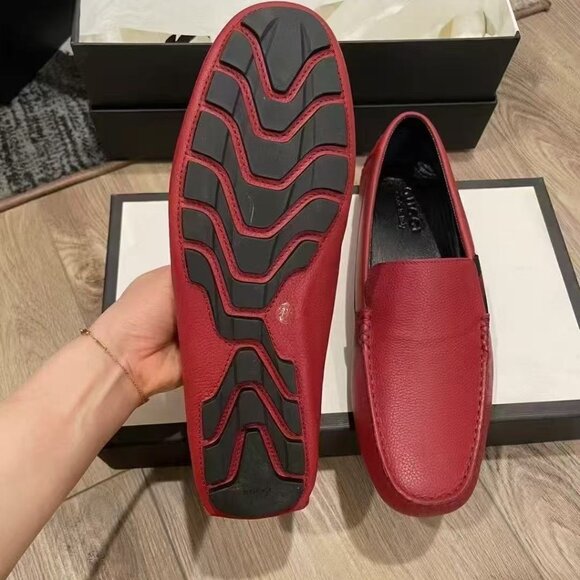 NIB Authentic Gucci Web Stripe Loafers Drivers Shoe Mocasins Red - Picture 4 of 6